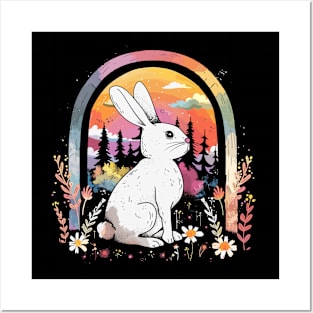 Botanical Spring Flowers Rabbit Nature Rainbow Rabbit Breeds Lovers Posters and Art